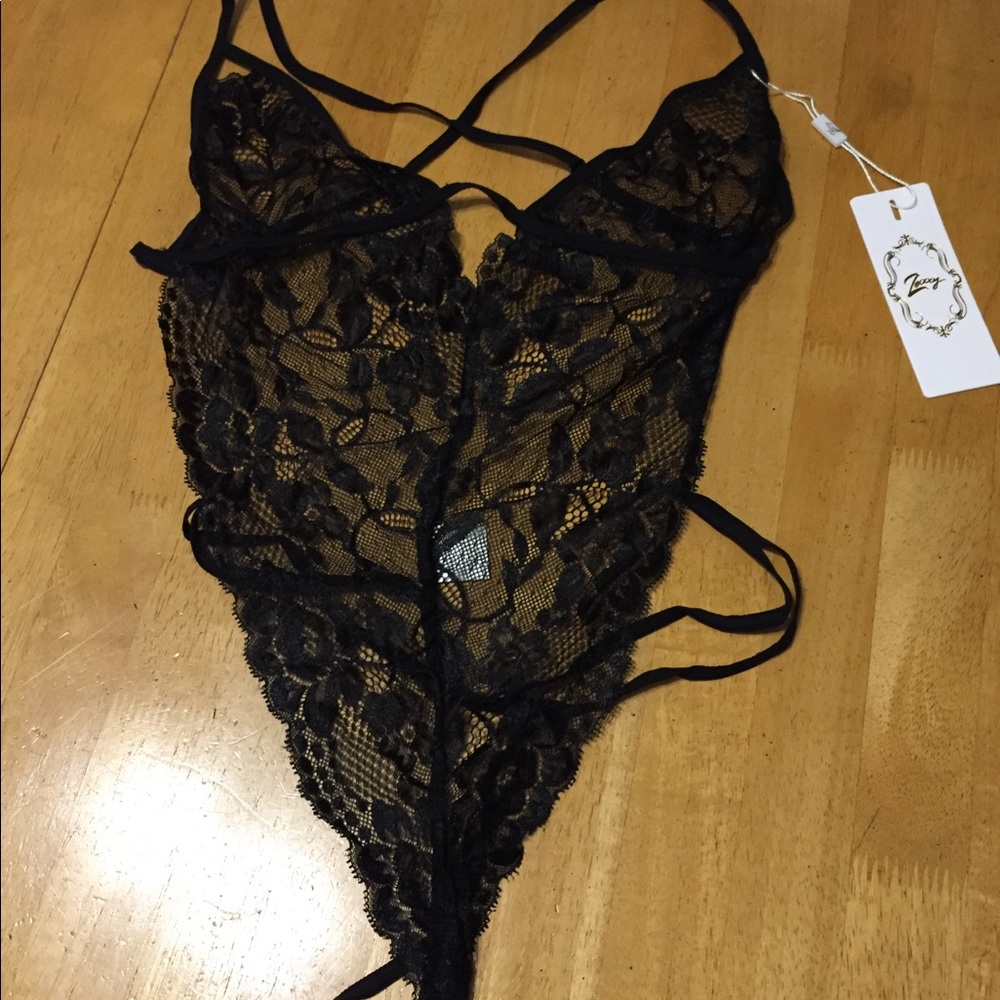 New ZEXXXY Black Lace Teddie M Strappy String Back Sexy